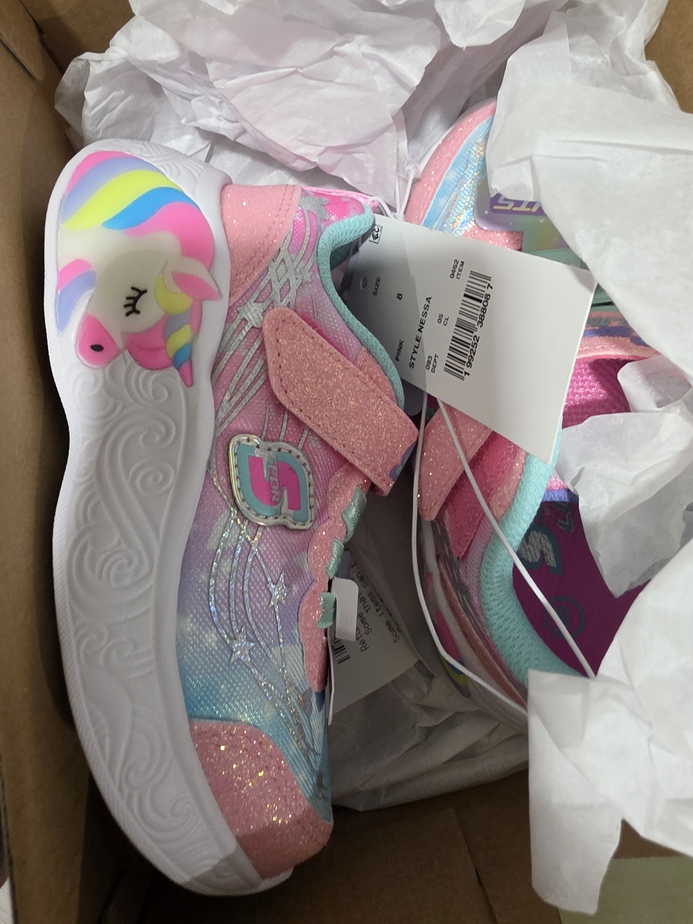 Skechers Girls Pink Multi Unicorn Light-Up Sneakers